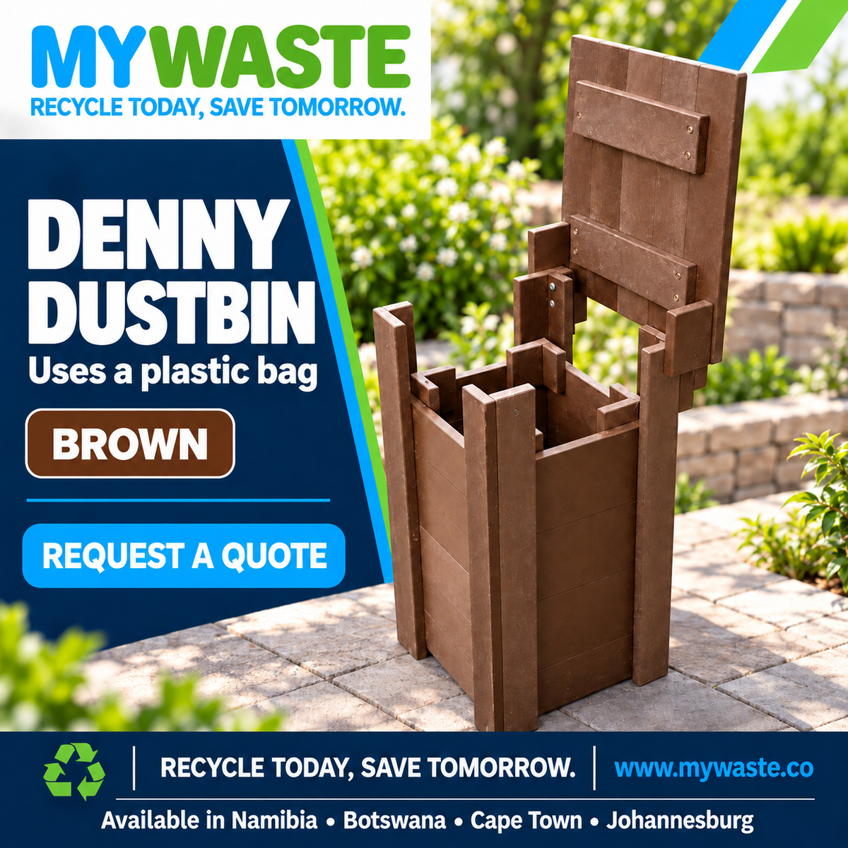 MYWASTE Denny Dustbin in Brown. Uses a plastic bag.