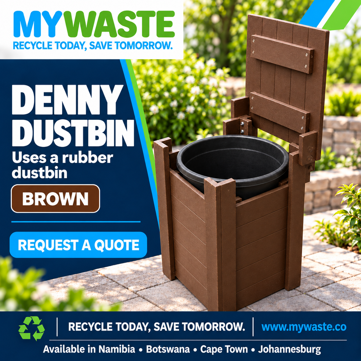 MYWASTE Denny Dustbin in Brown. Uses a rubber dustbin.