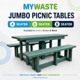 MYWASTE Jumbo Picnic Tables – 4, 6 and 8 seater range, available in green, brown and black