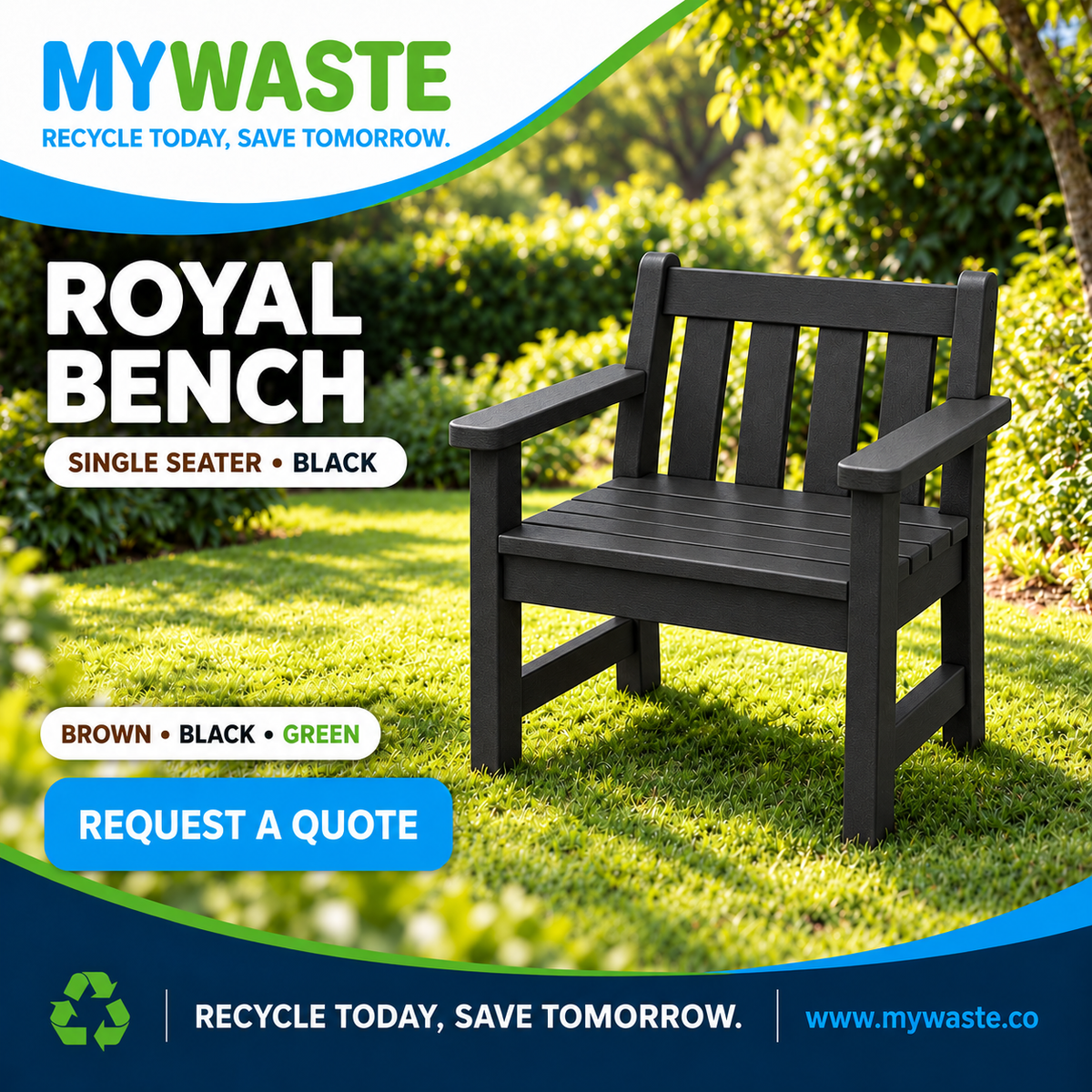 MYWASTE Royal Bench Single Seater Black branded product image