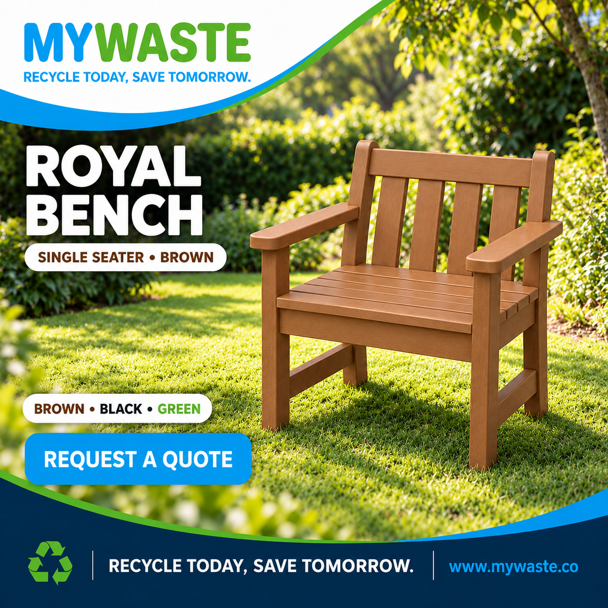 MYWASTE Royal Bench Single Seater Brown branded product image