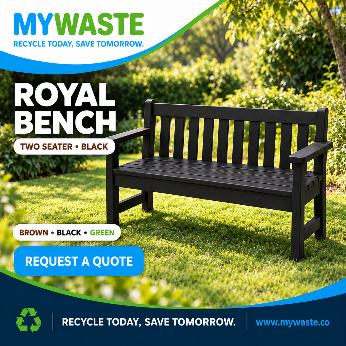 MYWASTE Royal Bench Two Seater Black branded product card