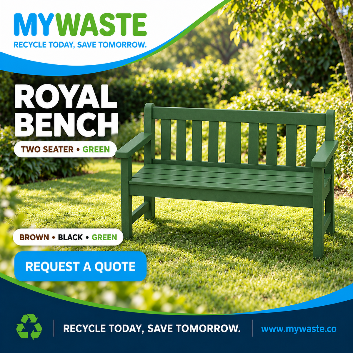 MYWASTE Royal Bench Two Seater Green branded product card