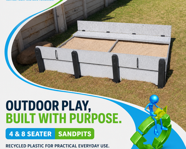 MYWASTE 4 and 8 seater recycled-plastic sandpits for outdoor play