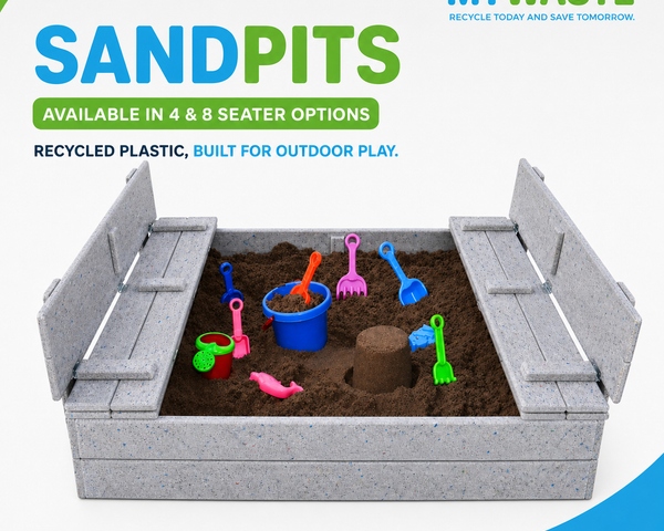 MYWASTE recycled-plastic sandpits available in 4 and 8 seater options