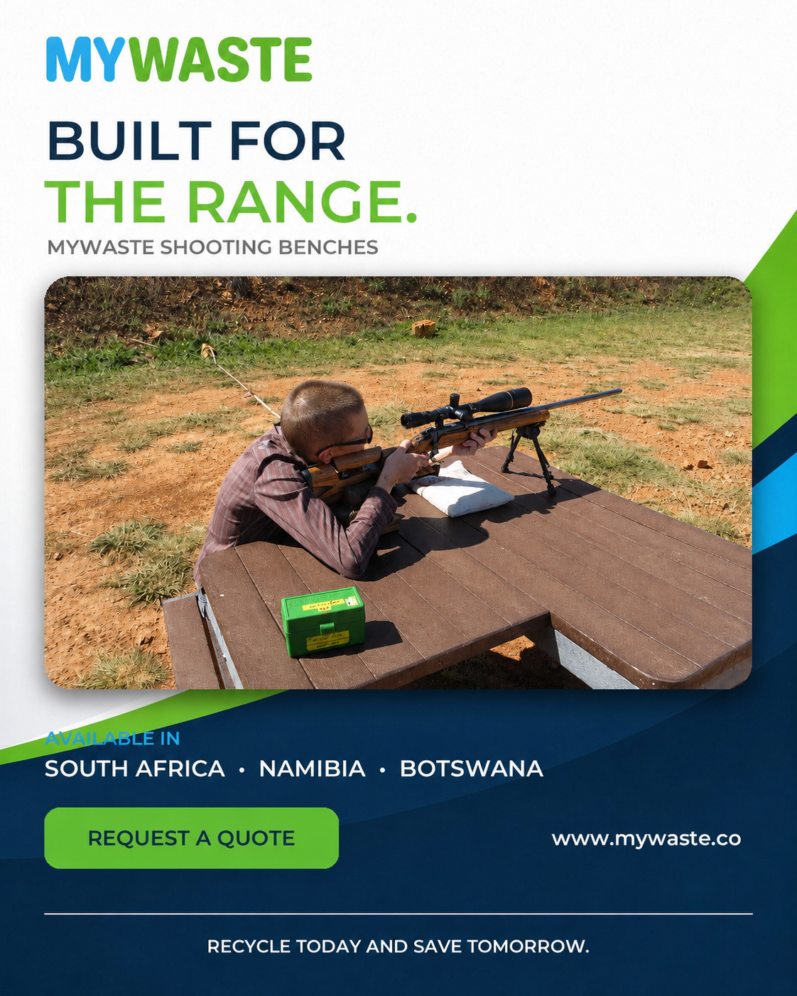 Brown recycled plastic shooting bench in use at a shooting range
