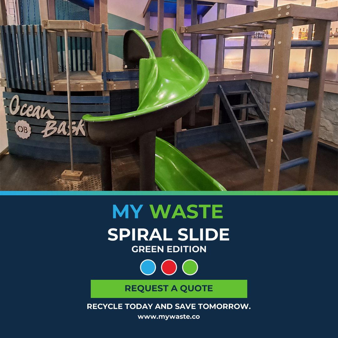 MYWASTE Spiral Slide green variant - whatsapp marketing artwork